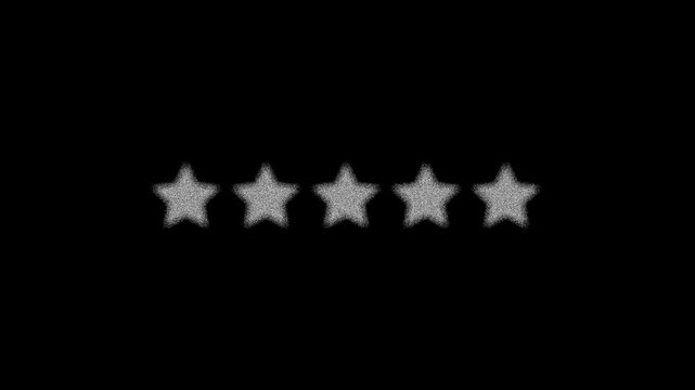 5 out of 5 black stars rating animation, five star review symbol, customer satisfaction and premium quality concept on black background. 4k video