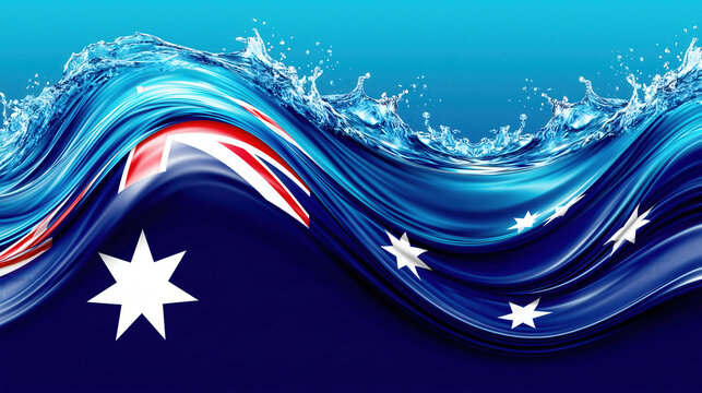 Australian flag wave water blue