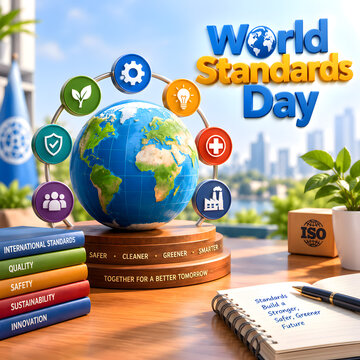 World Standards Day celebration clipart with globe and icons