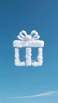青空に浮かぶ白い雲がプレゼント箱の形に変化するビデオ