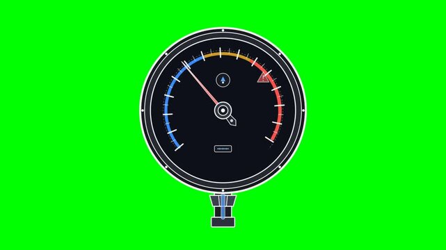 Animated gauge needle moving into red warning zone on green