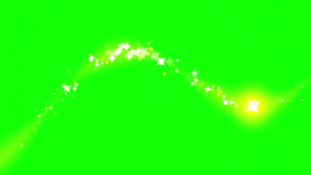 Animated glowing magical particle trail with shimmering golden star dust on green screen background.