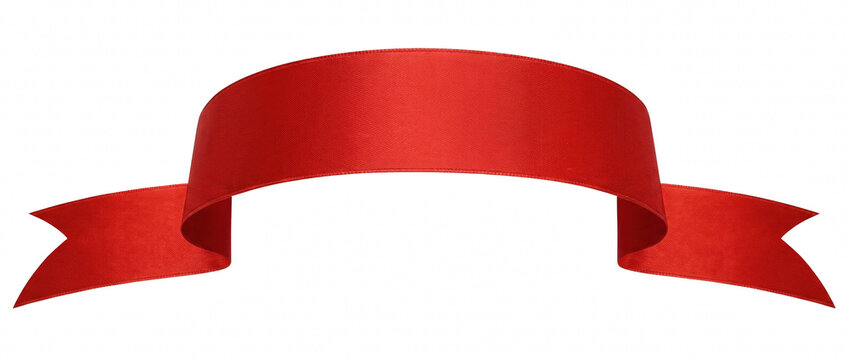 Elegant Curved Red Satin Ribbon Banner with Notched Ends