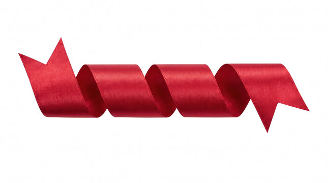 Vibrant Red Silk Ribbon Spiraled with Fishtail Ends on Dark Surface