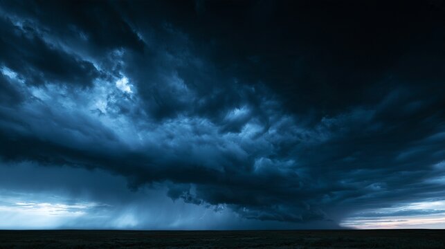 Dark Stormy Sky with Rolling Clouds and Subtle Lightning Over Open Landscape