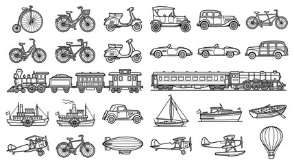 Vintage Transportation Collection Isolated on Transparent Background © tongi