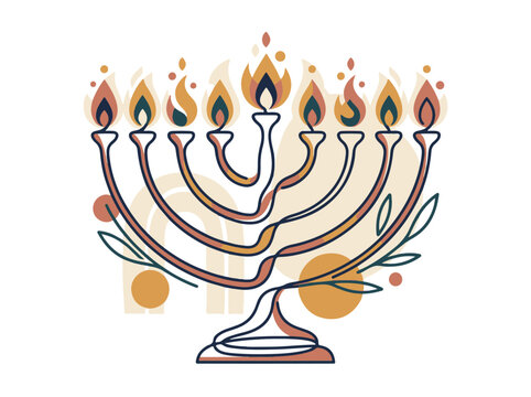 Hanukkah Menorah Vector Art Illustration with Abstract Shapes and Glowing Candles for Holiday Celebration