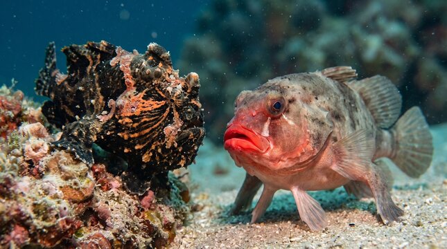 Underwater scene with a colorful fish and coral reef