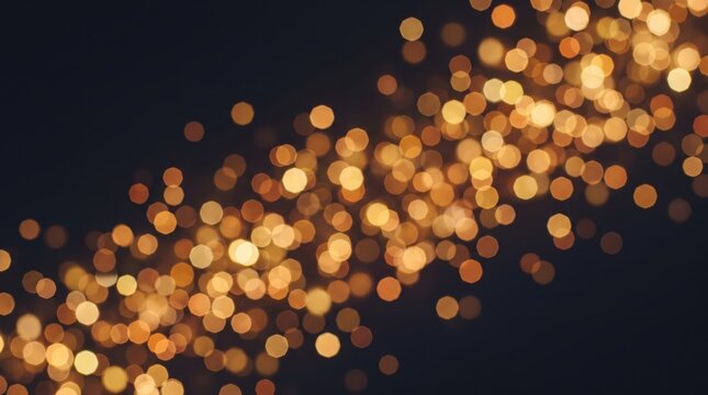 Abstract golden bokeh lights background, warm blurred sparkles and glowing particles creating a magical festive atmosphere