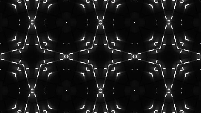White glowing geometric stars and luminous shapes create striking abstract wallpaper, ideal for contemporary interiors, digital backgrounds, posters, and projects.