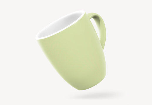 Floating Green Ceramic Mug Mockup PSD