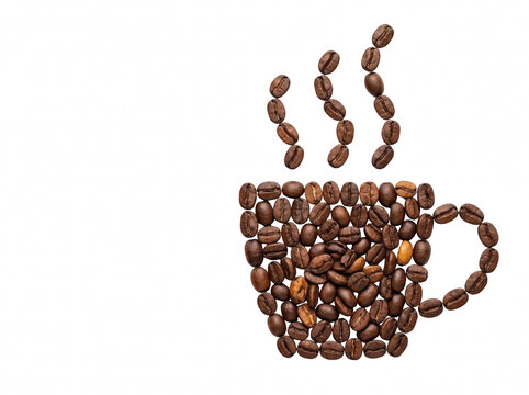 Roasted Coffee Beans Formed into the Shape of a Steaming Cup