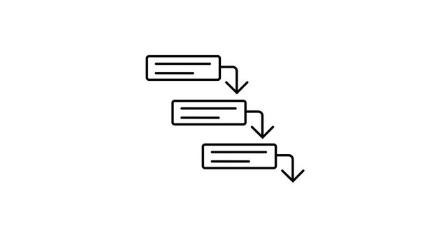 Minimalist flowchart animation with sequential process steps and connecting arrows for business infographics