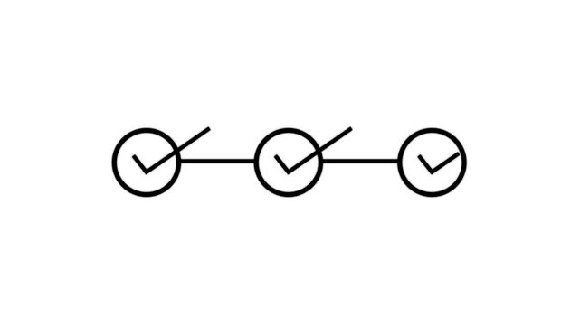Animated checklist progress bar with three success checkmarks, minimalist line motion for business task completion and workflow ui