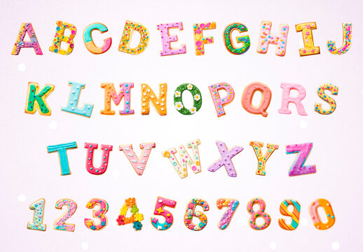 Colorful Alphabet And Numbers Design Font Set