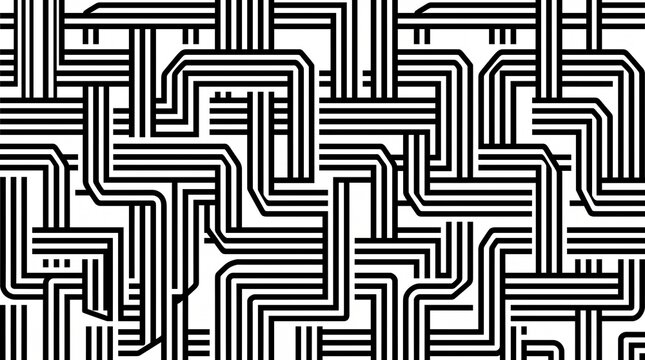 Abstract Black and White Intertwining Geometric Maze Pattern