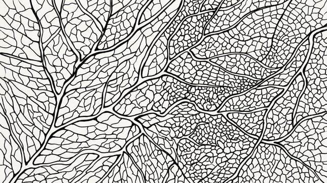 Abstract black and white organic leaf vein pattern