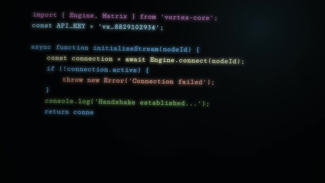 JavaScript Code Typing Animation on Dark Terminal Screen