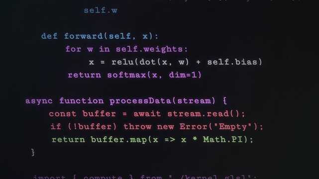 Programming Code Scrolling Up on Dark Screen