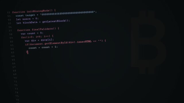 Programming Code Typing on Dark Screen with Bitcoin Mining Script
