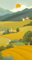 Naklejka premium Fields Rolling Hills Farm Landscape Background
