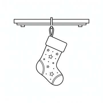 Christmas stocking hanging from a mantelpiece outline drawing for