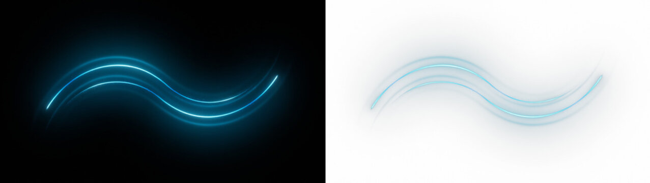 Blue glowing light wave effect, abstract swish line isolated on transparent background