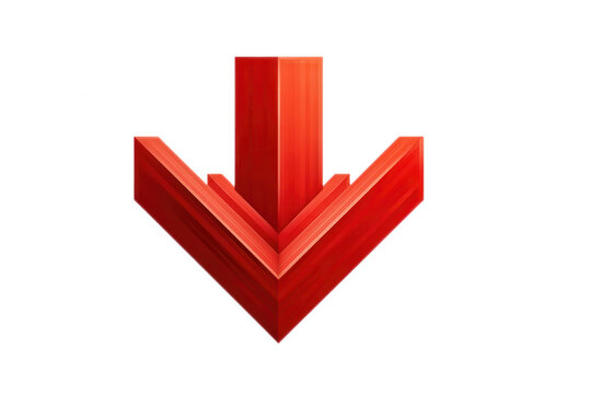 3D Red Downward Arrow Symbol Isolated on White Background