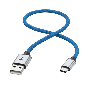 Blue usb cable with type c connector for data isolated on transparent background