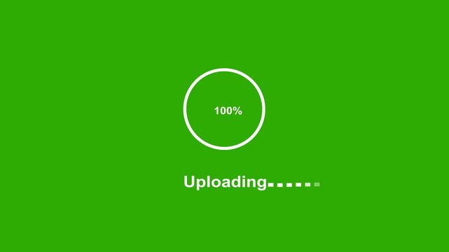 Dynamic digital uploading progress bar animation featuring a smooth circular loading indicator with percentage counter rising from fifty-nine to one hundred percent on a clean chroma key green
