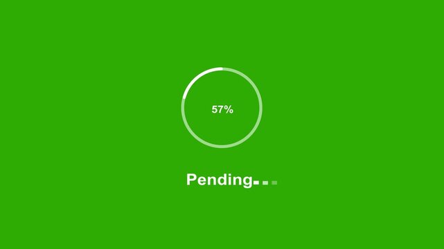 Dynamic circular percentage loading progress bar animation with pending text overlay on chroma key green screen background, for seamless software, interface integration and, digital user experience