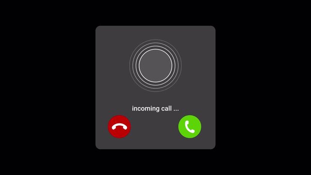 Incoming call interface sign animation on transparent background, incoming ringing call notification template animated with alpha channel.