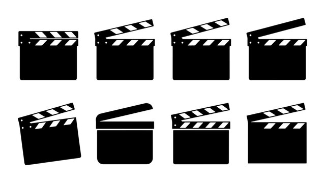 Film clapperboard set with open and closed boards for cinema production and movie making