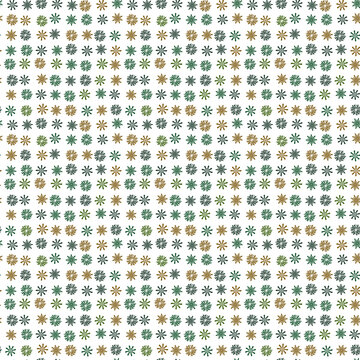 Repeating pattern of stylized star shapes in brown and green