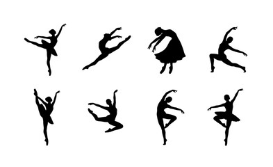 Ballet dancer silhouettes set with figures in graceful poses for performance and artistic expression © Jihad
