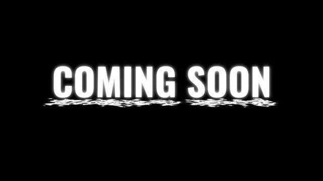 Coming soon text with liquid wave underline animation on black background