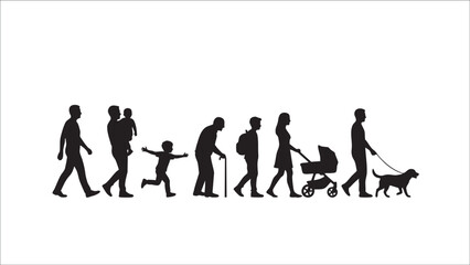 Obraz premium Group of people and family members silhouette, life stages concept, vector illustration