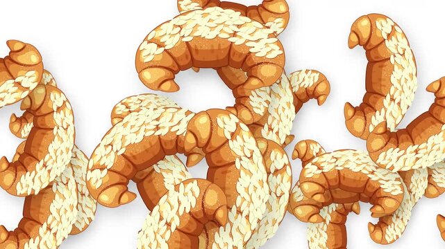 Animated Burst of Cartoon Croissants Falling on White Background
