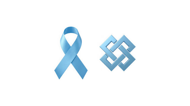 Blue awareness ribbon and geometric knot symbol