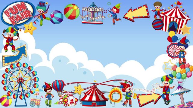 Fun Fair Amusement Park Cartoon Frame with Copy Space Loop