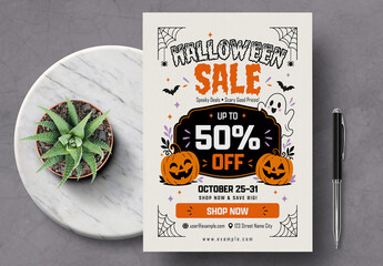 Halloween Sale Poster Template with Spooky Discount Design