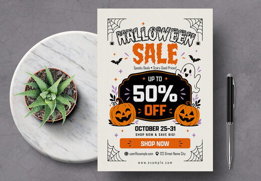 Halloween Sale Poster Template with Spooky Discount Design