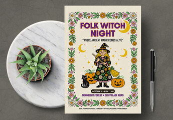 Halloween Witch Folk Party Flyer Template