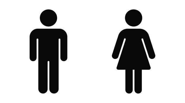 Man and woman icon set featuring male and female person symbols for restroom signs, user profiles, public facilities, and interface design.
