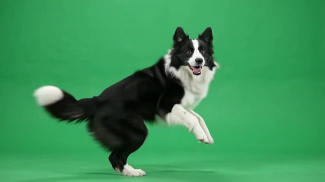 Playful Border Collie animal dance on green screen background