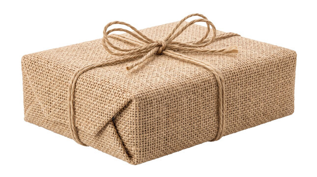 Wrapped parcel with twine bow on a transparent background
