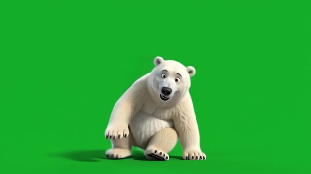 Funny 3D polar bear animal break dance moves on chroma green screen