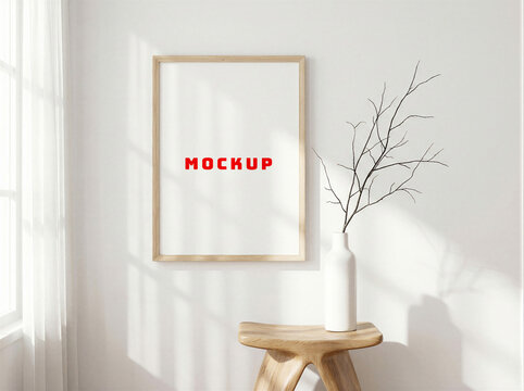 Blank frame mockup template, Modern living room wall poster mockup. Interior mock up with house background. Modern interior design. 3D render