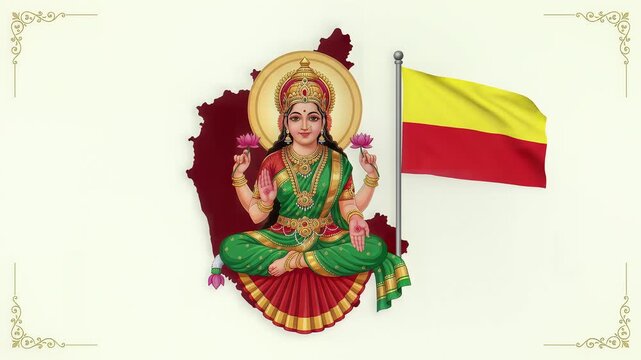 Goddess Bhuvaneshwari and Karnataka Flag for Kannada Rajyotsava