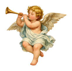 Fototapeta premium PNG Cherubic angel playing trumpet gracefully.